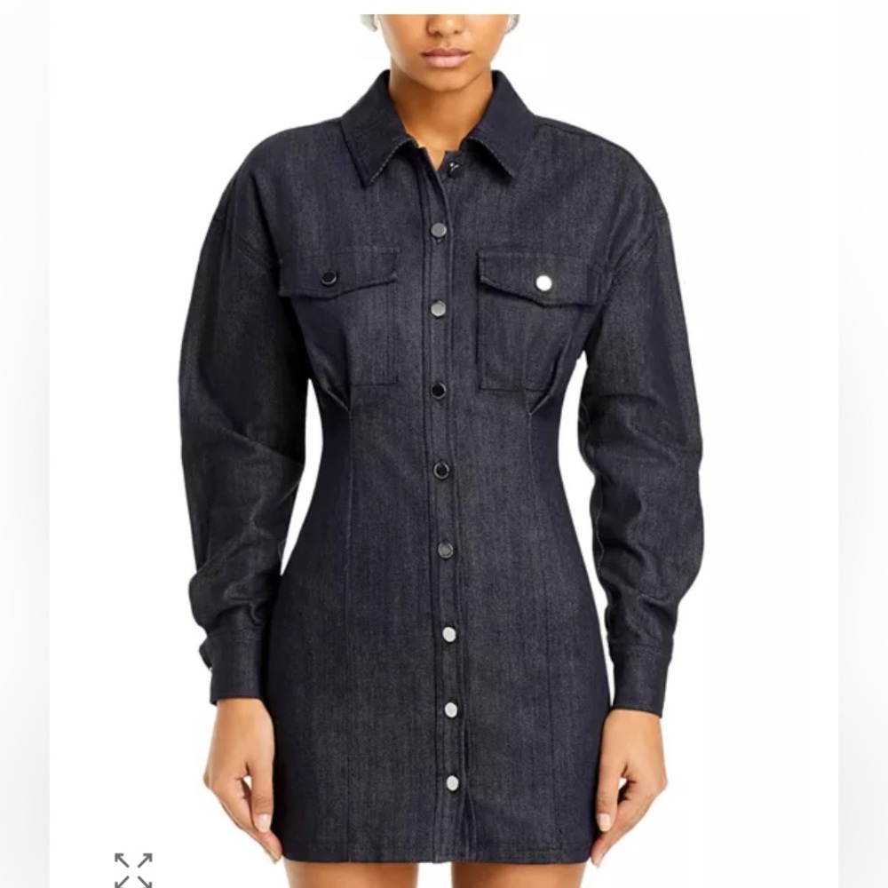 NWT Line & Dot Long Sleeve Button Front Shirt Dress Denim Button-Up Dress - Picture 3 of 6